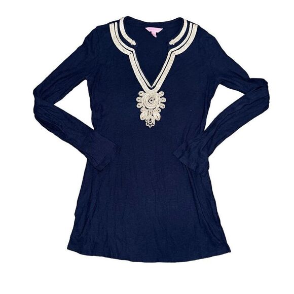 LILLY PULITZER True Navy Blue / Metallic Gold Emerson Tunic Size S - Picture 1 of 10